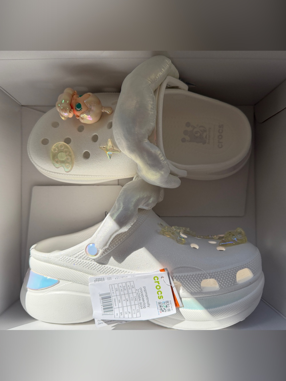 CROCS POPMART MOLLY White Plush-Lined Bae Clogs with Iridescent Charms